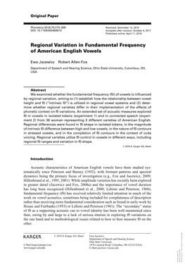 Regional Variation in Fundamental Frequency of American English Vowels