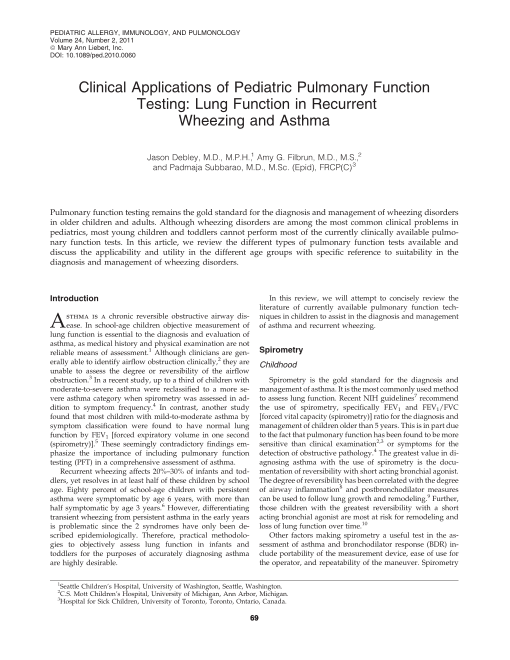 Lung Function in Recurrent Wheezing and Asthma