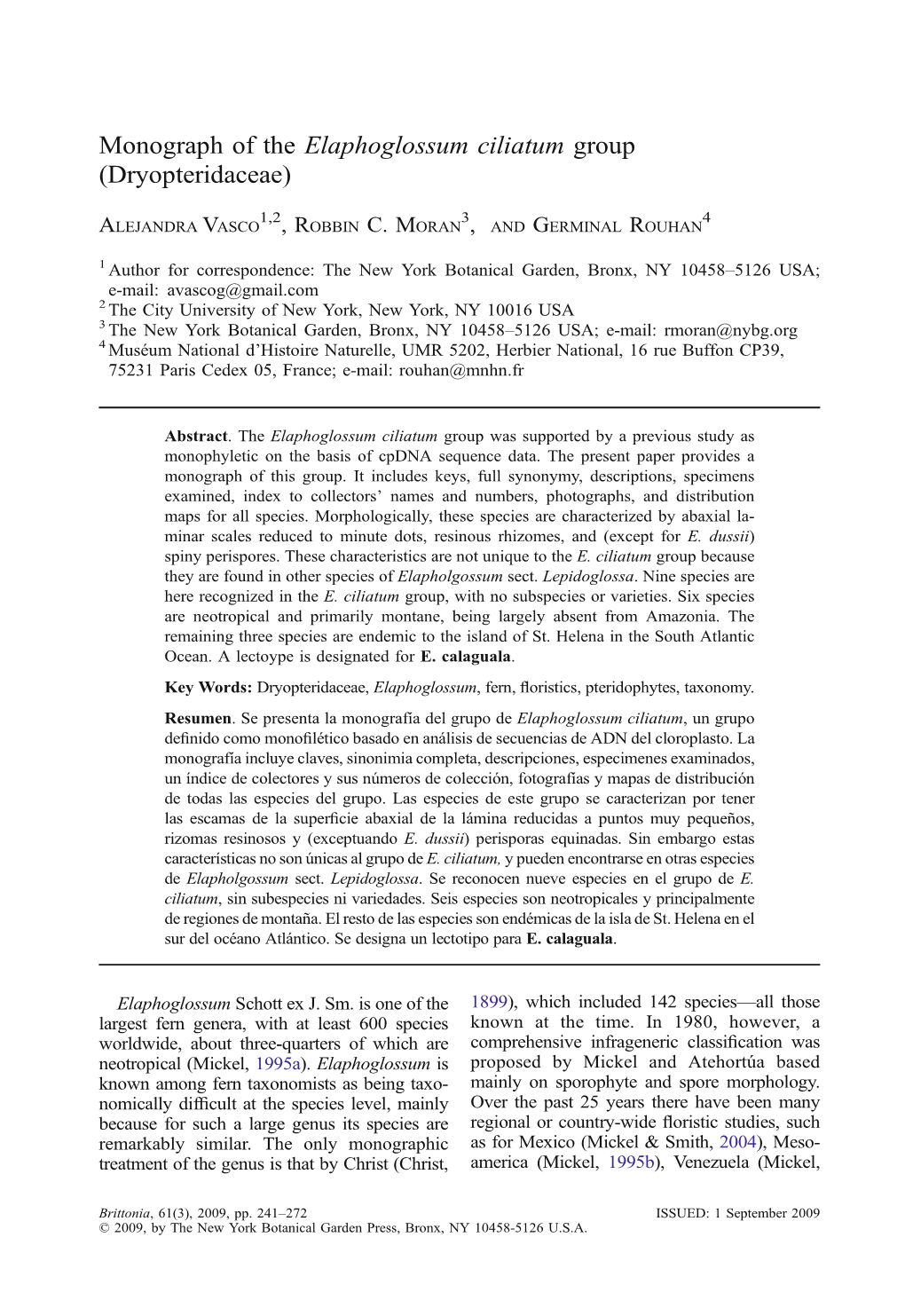 Monograph of the Elaphoglossum Ciliatum Group (Dryopteridaceae)