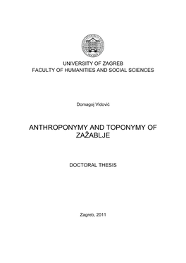 Anthroponymy and Toponymy of Zažablje