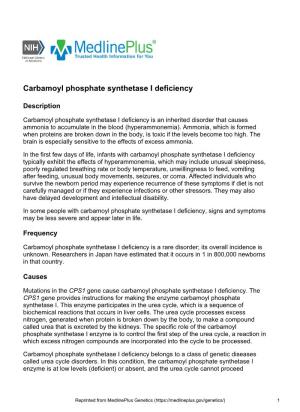 Carbamoyl Phosphate Synthetase I Deficiency
