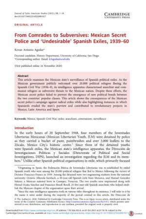 From Comrades to Subversives: Mexican Secret Police and ‘Undesirable’ Spanish Exiles, 1939–60