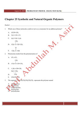 Chapter 25 Synthetic and Natural Organic Polymers