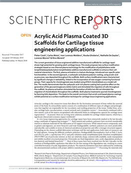 Acrylic Acid Plasma Coated 3D Scaffolds for Cartilage Tissue