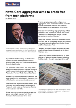 News Corp Aggregator Aims to Break Free from Tech Platforms 29 January 2020