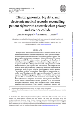Clinical Genomics, Big Data, and Electronic Medical Records: Reconciling Patient Rights with Research When Privacy