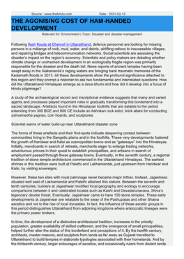 THE AGONISING COST of HAM-HANDED DEVELOPMENT Relevant For: Environment | Topic: Disaster and Disaster Management