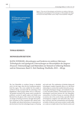 TOMAS RIMKUS Monograph Review: Katja Winkler, Ahrensburgien Und Swiderien Im Mittleren Oderraum. Technologische Und Typologisc