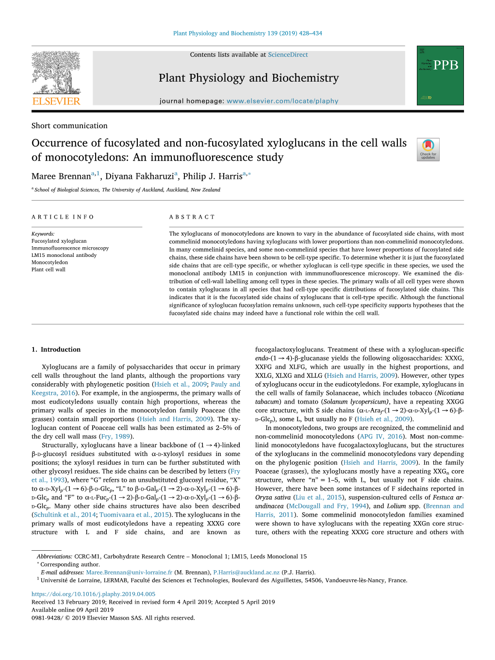 Plant Physiology and Biochemistry 139 (2019) 428–434