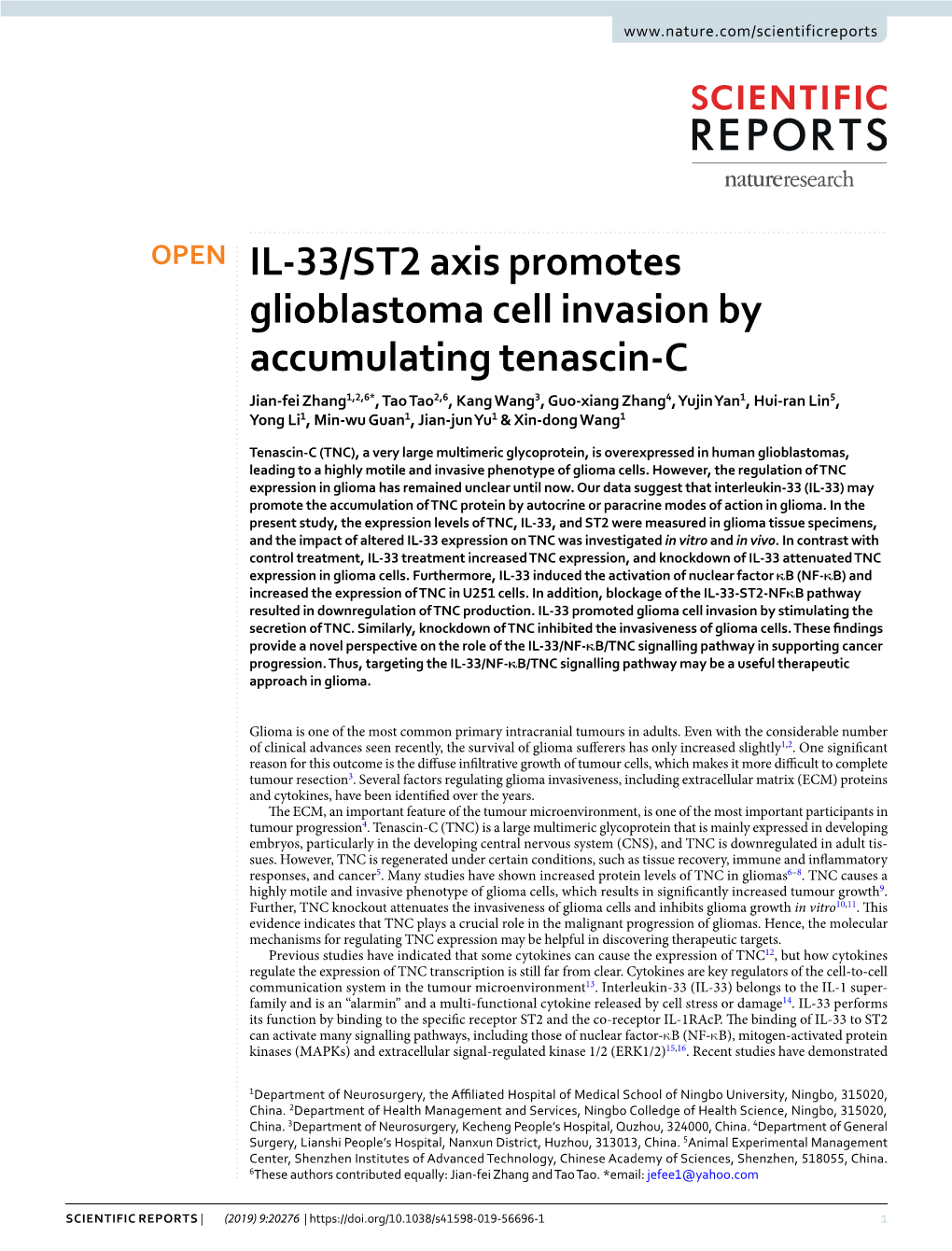 IL-33/ST2 Axis Promotes Glioblastoma Cell Invasion by Accumulating Tenascin-C