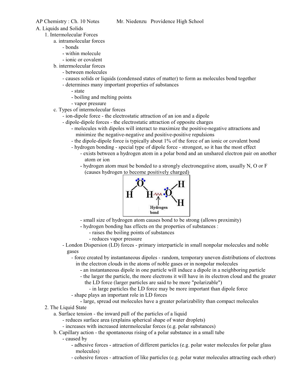 AP Chemistry : Ch. 10 Notes Mr. Niedenzu Providence High School