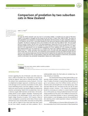 Comparison of Predation by Two Suburban Cats in New Zealand