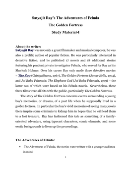 Satyajit Ray's the Adventures of Feluda the Golden Fortress Study