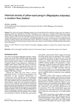 Historical Records of Yellow-Eyed Penguin (Megadyptes Antipodes) in Southern New Zealand