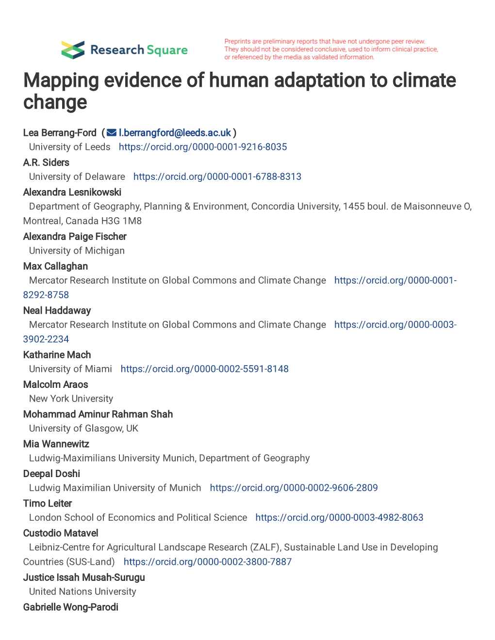 A Systematic Global Stocktake of Evidence on Human Adaptation to Climate Change Analysis