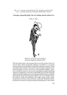 A Stranger Among His People: the Art, Writing, and Life of Bert Levy”, Australian Journal of Jewish Studies XXXIII (2020): 140-164