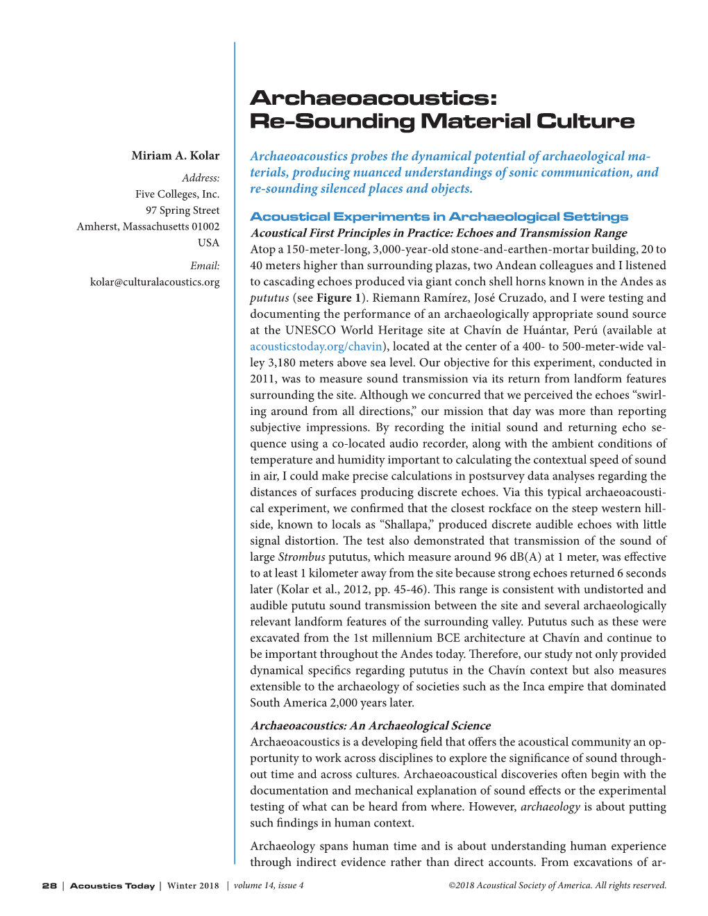 Archaeoacoustics: Re-Sounding Material Culture