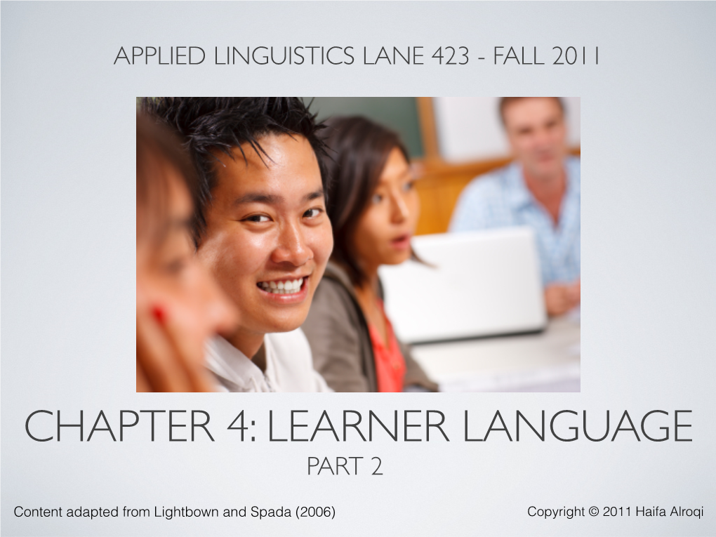 Chapter 4: Learner Language Part 2