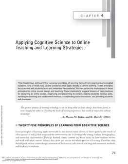 Applying Cognitive Science to Online Teaching and Learning Strategies