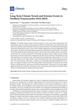 Long-Term Climate Trends and Extreme Events in Northern Fennoscandia (1914–2013)
