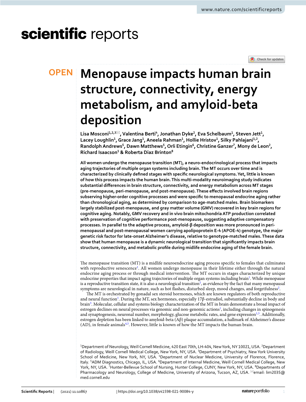 Menopause Impacts Human Brain Structure, Connectivity, Energy