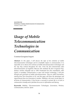Usage of Mobile Telecommunication Technologies in Communication
