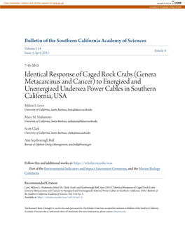 Identical Response of Caged Rock Crabs (Genera Metacarcinus and Cancer) to Energized and Unenergized Undersea Power Cables in Southern California, USA Milton S