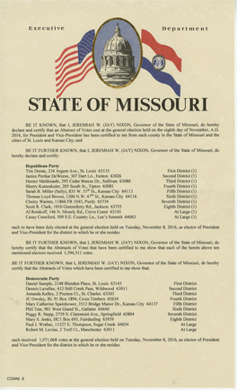 Missouri Certificate of Ascertainment 2016