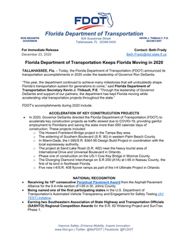 Florida Department of Transportation Keeps Florida Moving in 2020