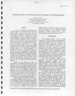 Evaluation of the T5 (UK-10) Ion Thruster: Summary of Principal Results