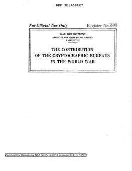 The Contribution of the Cryptographic Bureaus in the World War