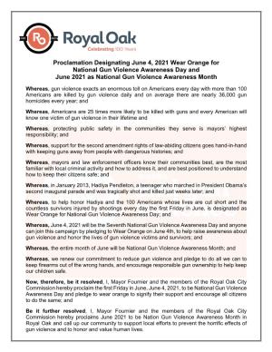 Proclamation Designating June 4, 2021 Wear Orange for National Gun Violence Awareness Day and June 2021 As National Gun Violence Awareness Month