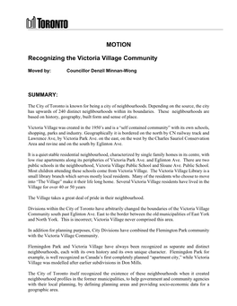 MOTION Recognizing the Victoria Village Community