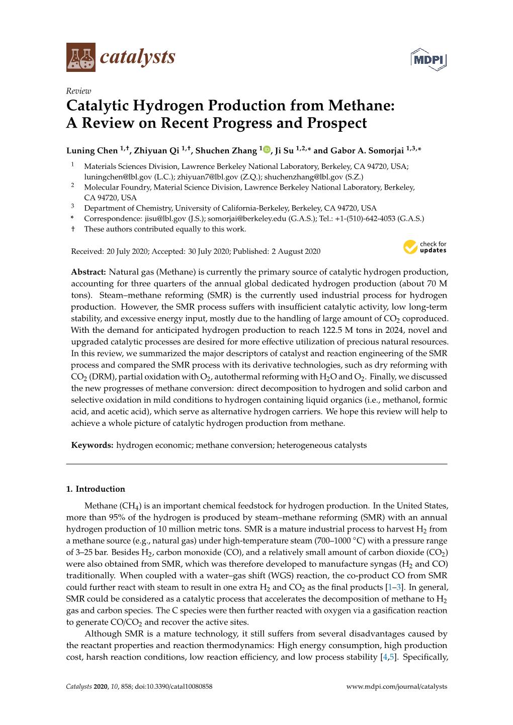 Catalytic Hydrogen Production from Methane: a Review on Recent Progress and Prospect