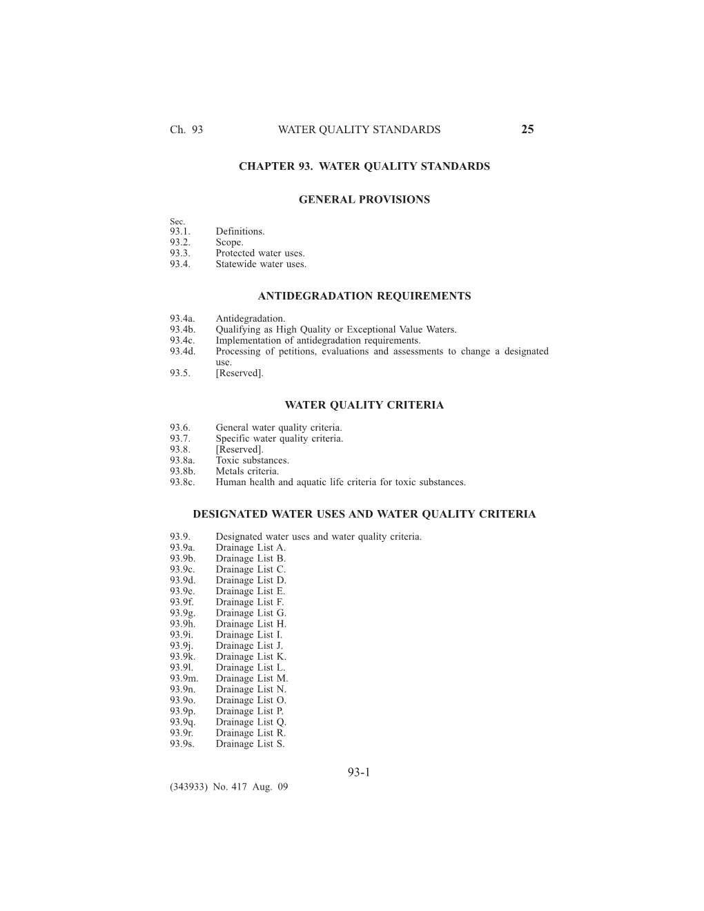 Bell Bend Nuclear Power Plant COL, Pennsylvania Department of Environmental Protection, Water Quality Standards, Title 25, Penns