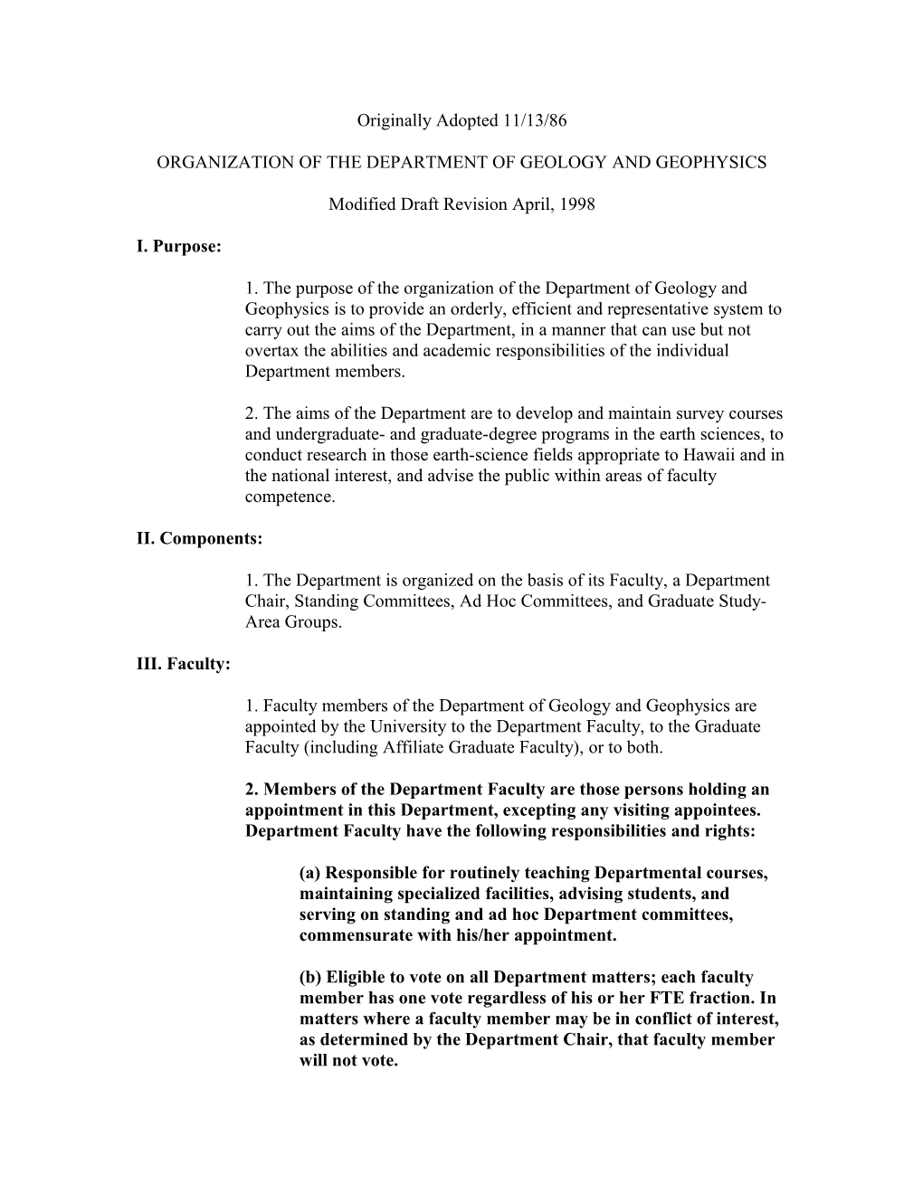 Organization of the Department of Geology and Geophysics