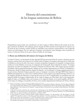 Historia Del Conocimiento De Las Lenguas Autóctonas De Bolivia