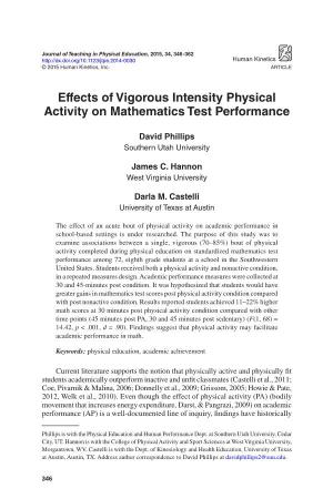 Effects of Vigorous Intensity Physical Activity on Mathematics Test Performance
