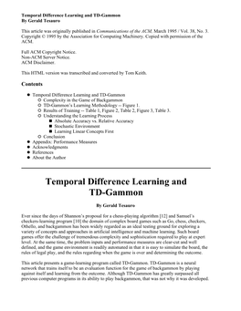 Temporal Difference Learning and TD-Gammon by Gerald Tesauro