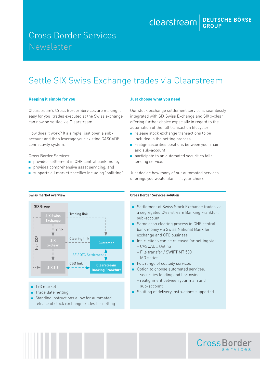 Settle SIX Swiss Exchange Trades Via Clearstream Cross Border Services