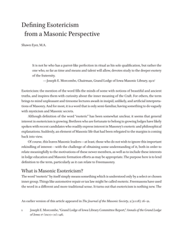 Defining Esotericism from a Masonic Perspective • 1 Defining Esotericism from a Masonic Perspective