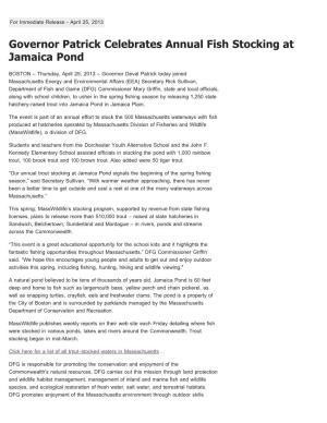Governor Patrick Celebrates Annual Fish Stocking at Jamaica Pond
