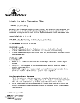 Introduction to the Photovoltaic Effect