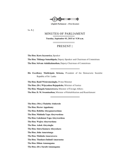 Minutes of Parliament for 01.09.2015