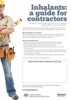 Inhalants: a Guide for Contractors Practical Advice That’S Good for Your Business and Good for Your Community