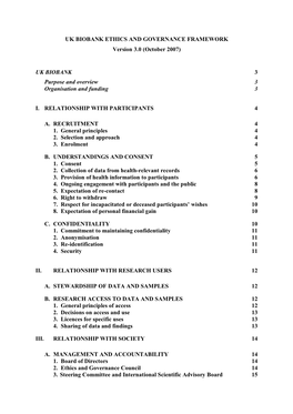 UK BIOBANK ETHICS and GOVERNANCE FRAMEWORK Version 3.0 (October 2007)