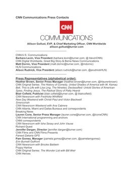 CNN Communications Press Contacts Press