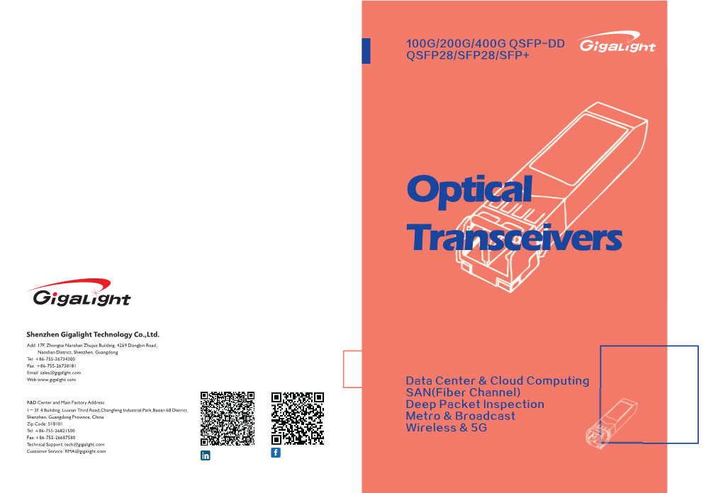 Gigalight Optical Transceivers Catalog