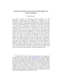 Judicial Review and Non-Enforcement at the Founding