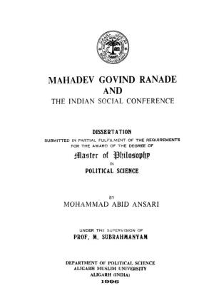 Mahadev Govind Ranade and the Indian Social Conference